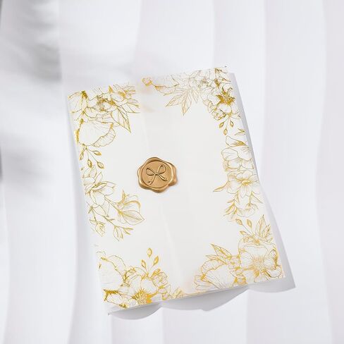 100 حزمة من سترات Vellum الفاخرة المطوية مسبقًا لدعوات 5 × 7، وسترات من ورق Vellum الشفاف مقاس 5 × 7، ولفائف دعوات زفاف من ورق Vellum بوزن 115 جرامًا في المتر المربع، وسترة دعوات زفاف (نمط وردة من رقائق الذهب) in Kuwait