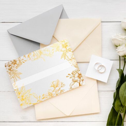 100 حزمة من سترات Vellum الفاخرة المطوية مسبقًا لدعوات 5 × 7، وسترات من ورق Vellum الشفاف مقاس 5 × 7، ولفائف دعوات زفاف من ورق Vellum بوزن 115 جرامًا في المتر المربع، وسترة دعوات زفاف (نمط وردة من رقائق الذهب) in Kuwait