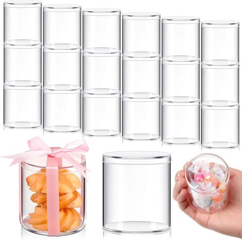 Taiyin 50 Pcs Plastic Acrylic Circle Box with Lid Clear Acrylic Box Small 3'' Round Cube Organizer Transparent Storage Boxes Containers for Candy Beads Jewelry Gift Wedding Graduation Favor in Kuwait