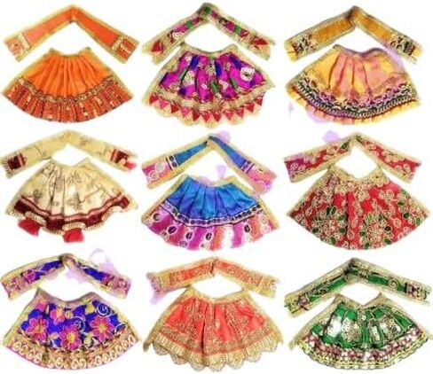 MATA Dresses Maa Durga/Lakshmi/Saraswati/Parvati Idol Dress/Chunri/Patka & Lehanga Dress (Mala Set) for Goddess Durga (Devi Dress) (Navratri Special) Multicolor.(9 Dresses 2 mala) in Saudi Arabia