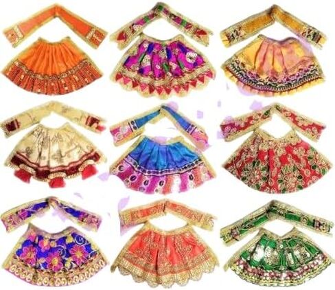 MATA Dresses Maa Durga/Lakshmi/Saraswati/Parvati Idol Dress/Chunri/Patka & Lehanga Dress (Mala Set) for Goddess Durga (Devi Dress) (Navratri Special) Multicolor.(9 Dresses 2 mala) in Saudi Arabia