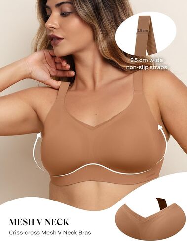 Women No Underwire Bra Comfort Seamless Full Coverage Mesh Bralette Bra with Adjustable Contrast Color Strap S-4XL in Kuwait
