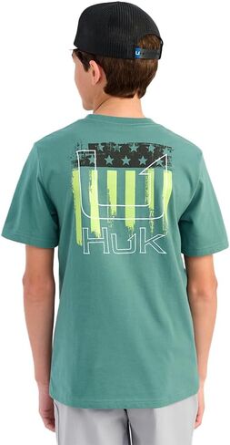 تي شيرت HUK للأولاد برسومات صيد السمك، تي شيرت قصير الأكمام للأطفال in Kuwait