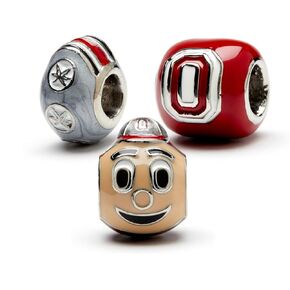 Stone Armory | Ohio State Bead Charms for Bracelet or Necklace | Ohio State Buckeye Beads (OSU Set- 3 Set of Red Block O, Brutus Buckeye and Gray Buckeye Leaves Bead Charms) in Kuwait