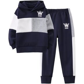 JOLYSHILD Boy's 2 Piece Outfits Long Sleeve Hooded Pullover Colorblock Tops and Sweat Pants Fall Winter Set 3-14Y in Saudi Arabia