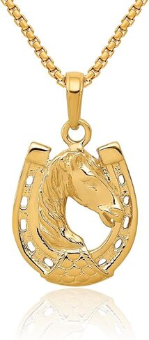 14k Yellow Gold Horse Head Horseshoe Necklace Charm Pendant Good Luck Italian Horn Animal Mule Donkey Fine Jewelry For Women Gifts For Her in Kuwait