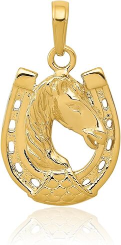 14k Yellow Gold Horse Head Horseshoe Necklace Charm Pendant Good Luck Italian Horn Animal Mule Donkey Fine Jewelry For Women Gifts For Her in Kuwait