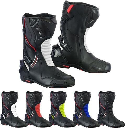 Men's Motorcycle Shoes Leather Motorbike Boots with Ankle Support Non-Slip Sole Reinforced Foot Protective Motocross Boots Rubber Sole in Kuwait