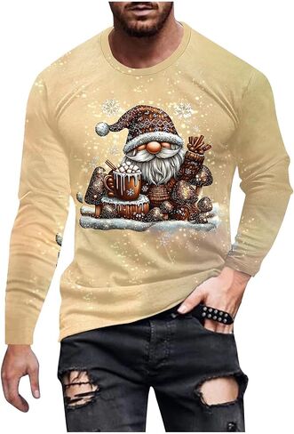 Mens Ugly Christmas Sweaters Big and Tall Santa Claus Graphic Long Sleeve Tee Shirts Holiday Xmas Tops Sweatshirts in Saudi Arabia
