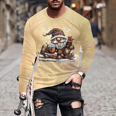 Mens Ugly Christmas Sweaters Big and Tall Santa Claus Graphic Long Sleeve Tee Shirts Holiday Xmas Tops Sweatshirts in Saudi Arabia