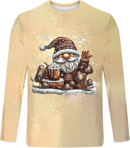 Mens Ugly Christmas Sweaters Big and Tall Santa Claus Graphic Long Sleeve Tee Shirts Holiday Xmas Tops Sweatshirts in Saudi Arabia