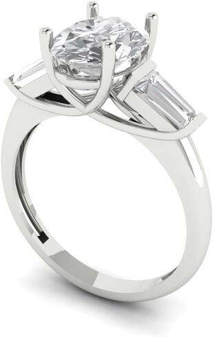 Clara Pucci 2.5 CT Oval Cut Moissanite Ring for Women in 14K White Gold, 3 Stone Proposal Wedding Anniversary Designer Bridal Ring, Womens Solid Gold Ring in Saudi Arabia