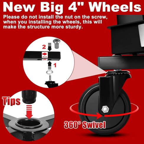 مقعد دوار بعجلات، مقعد ميكانيكي قابل للتعديل لمتجر البراز ومقعد المرآب ومتجر الأسطوانة وكرسي العمل المحمول مع صينية الأدوات وحاملي أكواب وعجلات 4 بوصة، 350 رطل، شديد التحمل، أحمر in Kuwait