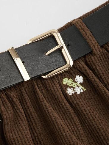 تنانير نبيذ التفاح للنساء Corduroy Floral Ploral Mid Weist Chull Coffle Pocket A Line Maxi Skirt مع حزام in Saudi Arabia