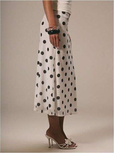 Soly Hux Women's Polka Dots Midi Skirt Low Rise Summer Disual Out Out Out Varts in Saudi Arabia