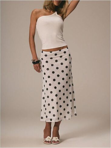 Soly Hux Women's Polka Dots Midi Skirt Low Rise Summer Disual Out Out Out Varts in Saudi Arabia
