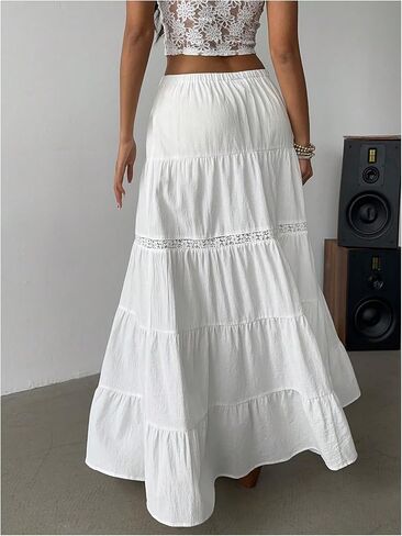 SOLY HUX Women's Summer Split Maxi Skirt Tie Front Elastic Waist Lace Ruffle Hem Long Flowy Skirts in Kuwait