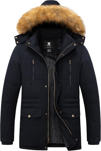 Pursky Men's Winter Cotton Military Coat Fleece Lined Warm Work Jacket Thicken Parka with Removable Faux Fur Hood in Kuwait