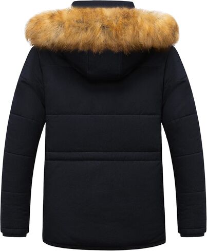 Pursky Men's Winter Cotton Military Coat Fleece Lined Warm Work Jacket Thicken Parka with Removable Faux Fur Hood in Kuwait