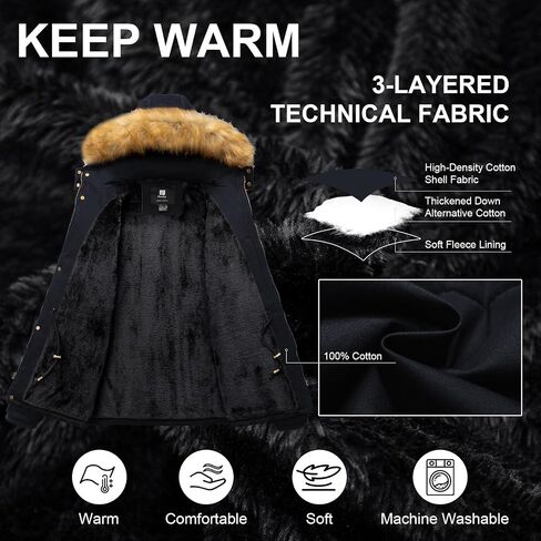 Pursky Men's Winter Cotton Military Coat Fleece Lined Warm Work Jacket Thicken Parka with Removable Faux Fur Hood in Kuwait