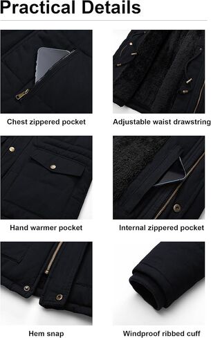 Pursky Men's Winter Cotton Military Coat Fleece Lined Warm Work Jacket Thicken Parka with Removable Faux Fur Hood in Kuwait