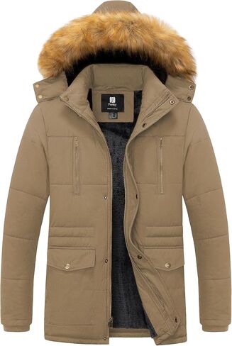 Pursky Men's Winter Cotton Military Coat Fleece Lined Warm Work Jacket Thicken Parka with Removable Faux Fur Hood in Kuwait