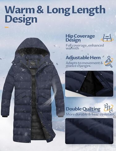 CREATMO US Men's Long Winter Coat Waterproof Thicken Warm Parka Quilted Insulated Puffer Jacket with Removable Hood in Saudi Arabia