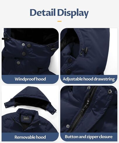 CREATMO US Men's Long Winter Coat Waterproof Thicken Warm Parka Quilted Insulated Puffer Jacket with Removable Hood in Saudi Arabia