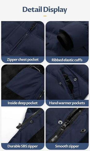 CREATMO US Men's Long Winter Coat Waterproof Thicken Warm Parka Quilted Insulated Puffer Jacket with Removable Hood in Saudi Arabia