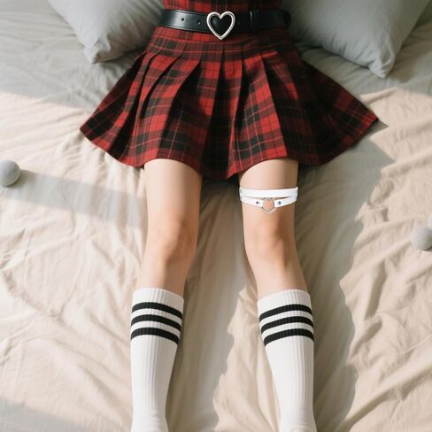 2Pcs Women’s PU Leather Thigh Garter Belt Adjustable Elastic Leg Harness Punk Double Straps Heart O Ring Leg Garter in Kuwait