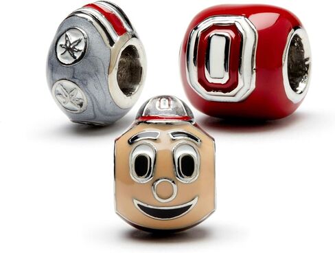 Stone Armory | Ohio State Bead Charms for Bracelet or Necklace | Ohio State Buckeye Beads (OSU Set- 3 Set of Red Block O, Brutus Buckeye and Gray Buckeye Leaves Bead Charms) in Saudi Arabia