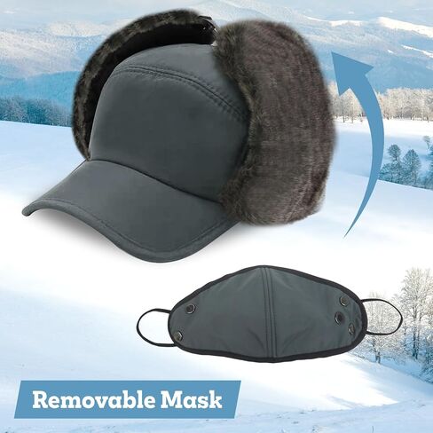 Phaiy Trapper Hat for Men Women, Winter Hats with Ear Flaps, Full Face Windproof Mask Baseball Cap with Warm Faux Fur Lined in Kuwait