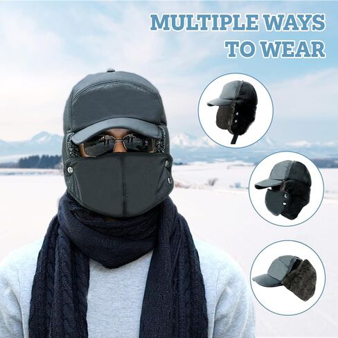 Phaiy Trapper Hat for Men Women, Winter Hats with Ear Flaps, Full Face Windproof Mask Baseball Cap with Warm Faux Fur Lined in Kuwait
