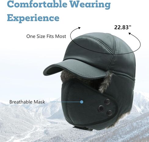 Phaiy Trapper Hat for Men Women, Winter Hats with Ear Flaps, Full Face Windproof Mask Baseball Cap with Warm Faux Fur Lined in Kuwait