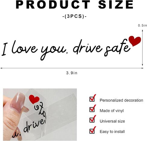 3pcs أنا أحبك محركًا ملصقات آمنة للمرآة ، تذكير مرآة منظر خلفي لطيف مع القلب ، وملصق سيارة مصغرة للسيارات المصغرة للنساء (أسود) (أسود) in Saudi Arabia