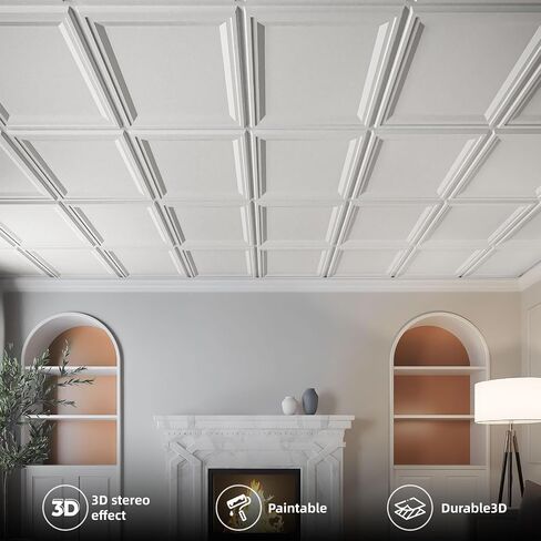 WOWSTAR 12-Pack 24"x24" Drop Ceiling Tiles, Waterproof Glue up Ceiling Panels, White in Kuwait