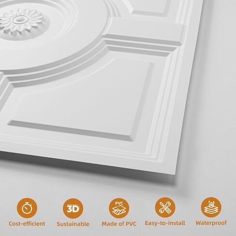 WOWSTAR 12-Pack 24"x24" Drop Ceiling Tiles, Waterproof Glue up Ceiling Panels, White in Kuwait