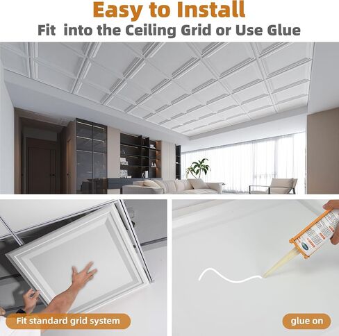WOWSTAR 12-Pack 24"x24" Drop Ceiling Tiles, Waterproof Glue up Ceiling Panels, White in Kuwait