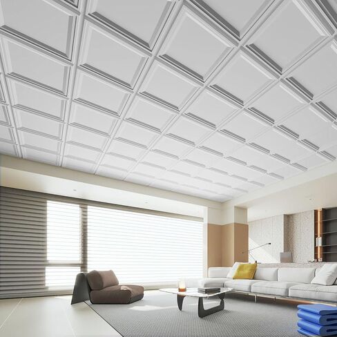 WOWSTAR 12-Pack 24"x24" Drop Ceiling Tiles, Waterproof Glue up Ceiling Panels, White in Kuwait
