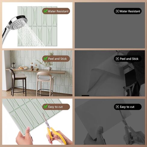 Peel and Stick Backsplash Tiles 12''x12'' Light Green Wall Tile Heat Resistant 10-Sheet Waterproof Vinyl Self Adhesive Glossy Boho Sticker for Kitchen Ceramic Bathroom Living Room in Saudi Arabia