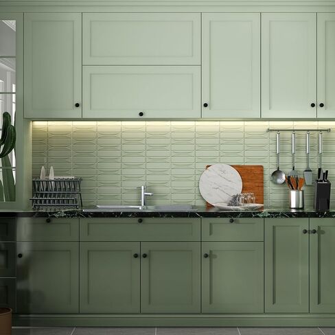 Peel and Stick Backsplash Tiles 12''x12'' Light Green Wall Tile Heat Resistant 10-Sheet Waterproof Vinyl Self Adhesive Glossy Boho Sticker for Kitchen Ceramic Bathroom Living Room in Saudi Arabia