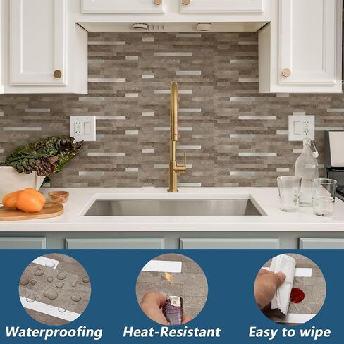 Yipscazo 20 Sheets Peel and Stick Stone Metal Backsplash, PVC Wall Tiles Stick on Tiles for Backsplash Kitchen, Bathroom, Laundry Room, Camper, Fireplace (6'' X 12'', Black Wood) in Kuwait