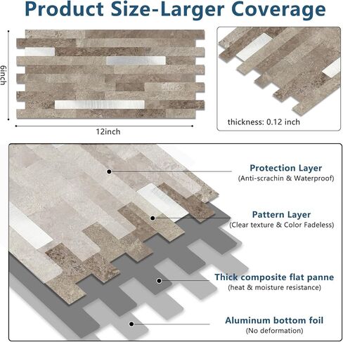 Yipscazo 20 Sheets Peel and Stick Stone Metal Backsplash, PVC Wall Tiles Stick on Tiles for Backsplash Kitchen, Bathroom, Laundry Room, Camper, Fireplace (6'' X 12'', Black Wood) in Kuwait