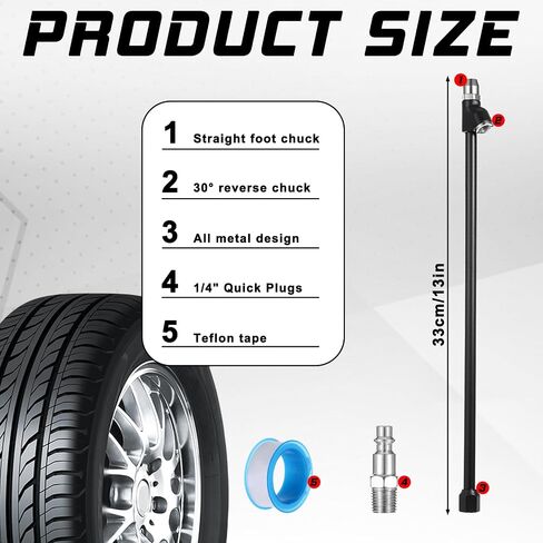 13" Air Chuck for Semi Truck Dually 1/4" FNPT 2-Way Connection Closed Ball Air Chucks Extended Reach Dual Head Airs Chuck with Standard Quick Plug Tire Airs Compressor Fill Kit for Truck RV Tires in Saudi Arabia