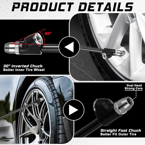 13" Air Chuck for Semi Truck Dually 1/4" FNPT 2-Way Connection Closed Ball Air Chucks Extended Reach Dual Head Airs Chuck with Standard Quick Plug Tire Airs Compressor Fill Kit for Truck RV Tires in Saudi Arabia