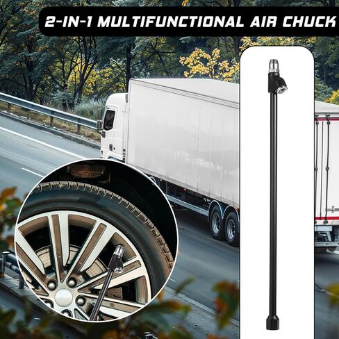 13" Air Chuck for Semi Truck Dually 1/4" FNPT 2-Way Connection Closed Ball Air Chucks Extended Reach Dual Head Airs Chuck with Standard Quick Plug Tire Airs Compressor Fill Kit for Truck RV Tires in Saudi Arabia