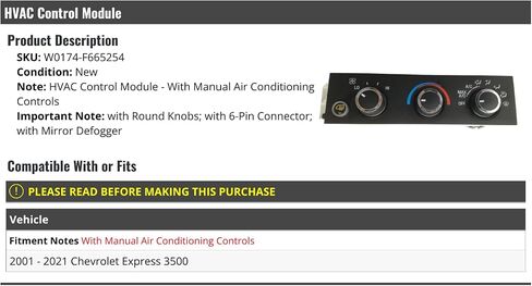 HVAC Temperature Control Module - Compatible with 2001-2021 Chevy Express 3500 (Manual AC, with Round Knobs; with 6-Pin Connector; with Mirror Defogger) in Saudi Arabia