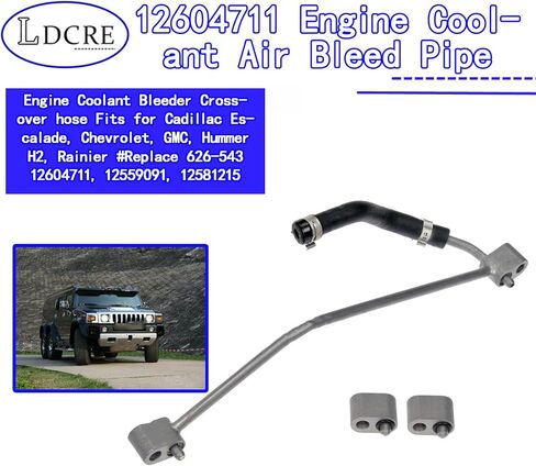 12604711 Engine Coolant Air Bleed Pipe, Engine Coolant Bleeder Crossover hose Fits for Cadillac Escalade, Chevrolet, GMC, Hummer H2, Rainier #Replace 626-543 12604711, 12559091, 12581215 in Saudi Arabia