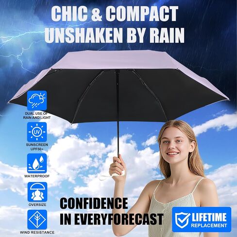 Windproof Compact Travel Umbrella - UPF 50+ Sun & Rain Protection - Lightweight Folding Design for Purse/Pocket, Portable with Zippered Carrying Case for Women, Men, Kids in Saudi Arabia