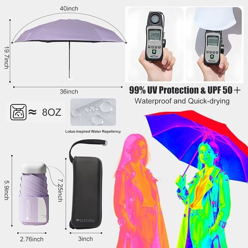 Windproof Compact Travel Umbrella - UPF 50+ Sun & Rain Protection - Lightweight Folding Design for Purse/Pocket, Portable with Zippered Carrying Case for Women, Men, Kids in Saudi Arabia